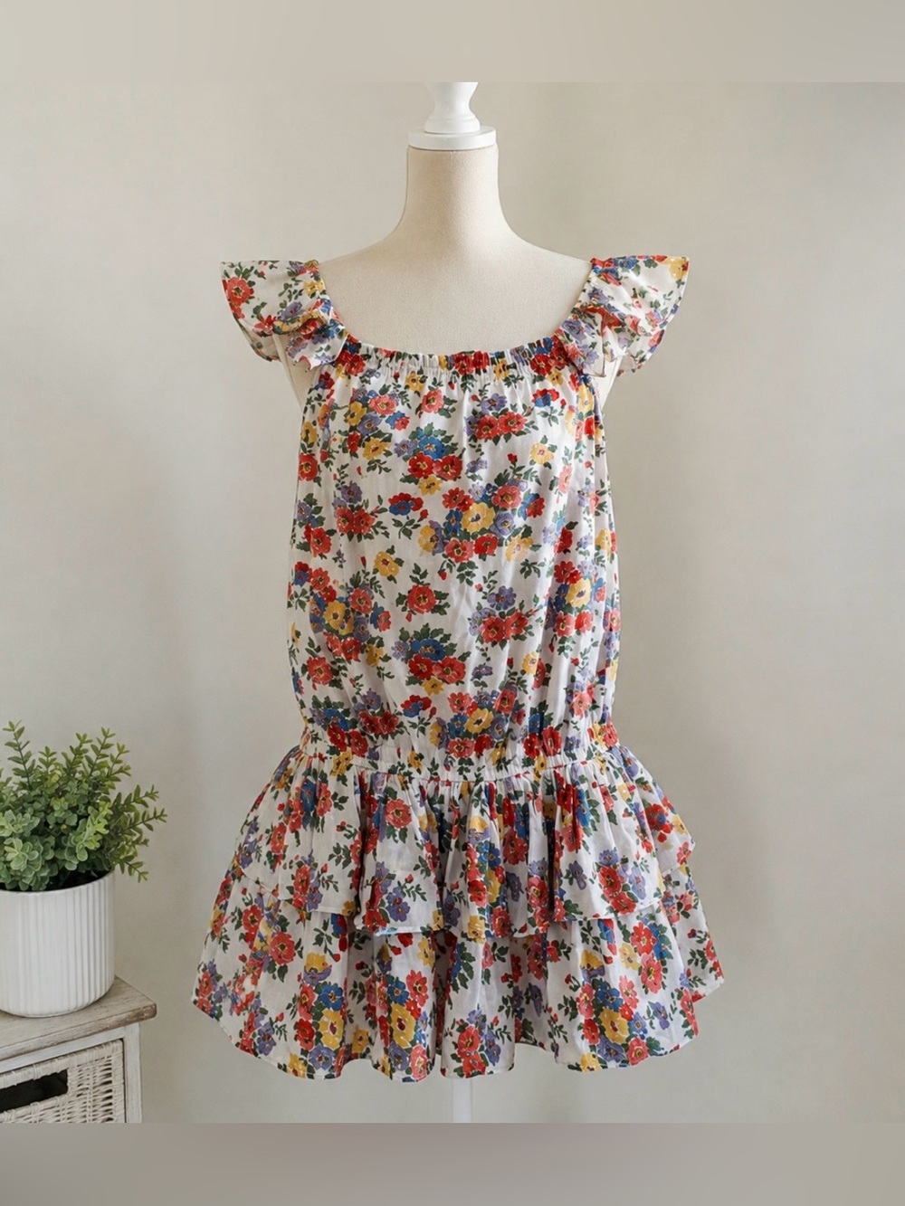 Polo Ralph Lauren Floral Off Shoulder Ruffle Dress Cotton Lined Size 12